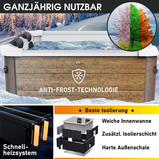 BRAST Whirlpool MSpa Oslo Amber, feste Außenwand, LED 20 Farben, 6 Personen, 160x160x65 cm, 120 Massagedüsen, winterfest, In- & Outdoor Pool