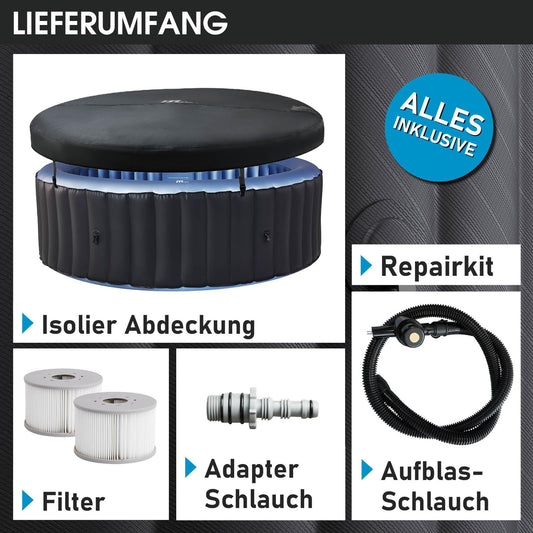 BRAST® MSpa Bergen Whirlpool, 4-8 Personen, Ø180-224cm, bis 144 Massagedüsen, Indoor & Outdoor, ganzjährig, stromsparend mit Energiespar-Timer