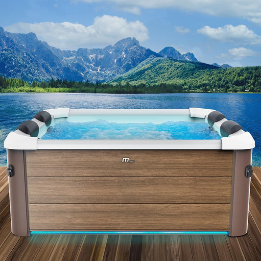 BRAST Whirlpool MSpa Oslo Amber, feste Außenwand, LED 20 Farben, 6 Personen, 160x160x65 cm, 120 Massagedüsen, winterfest, In- & Outdoor Pool