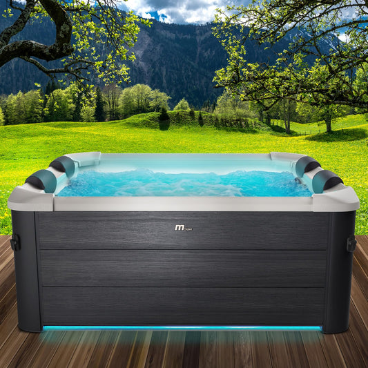 BRAST Whirlpool MSpa Oslo Plus XXL, feste Außenwand, LED mit 20 Farben, 6 Personen, 180x180x65 cm, 140 Massagedüsen, winterfest, In- & Outdoor