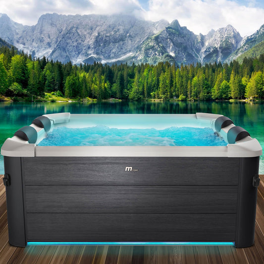 BRAST Whirlpool MSpa Oslo mit fester Außenwand, LED 20 Farben, 6 Personen, 160x160x65 cm, 120 Massagedüsen, winterfest, In- & Outdoor Pool
